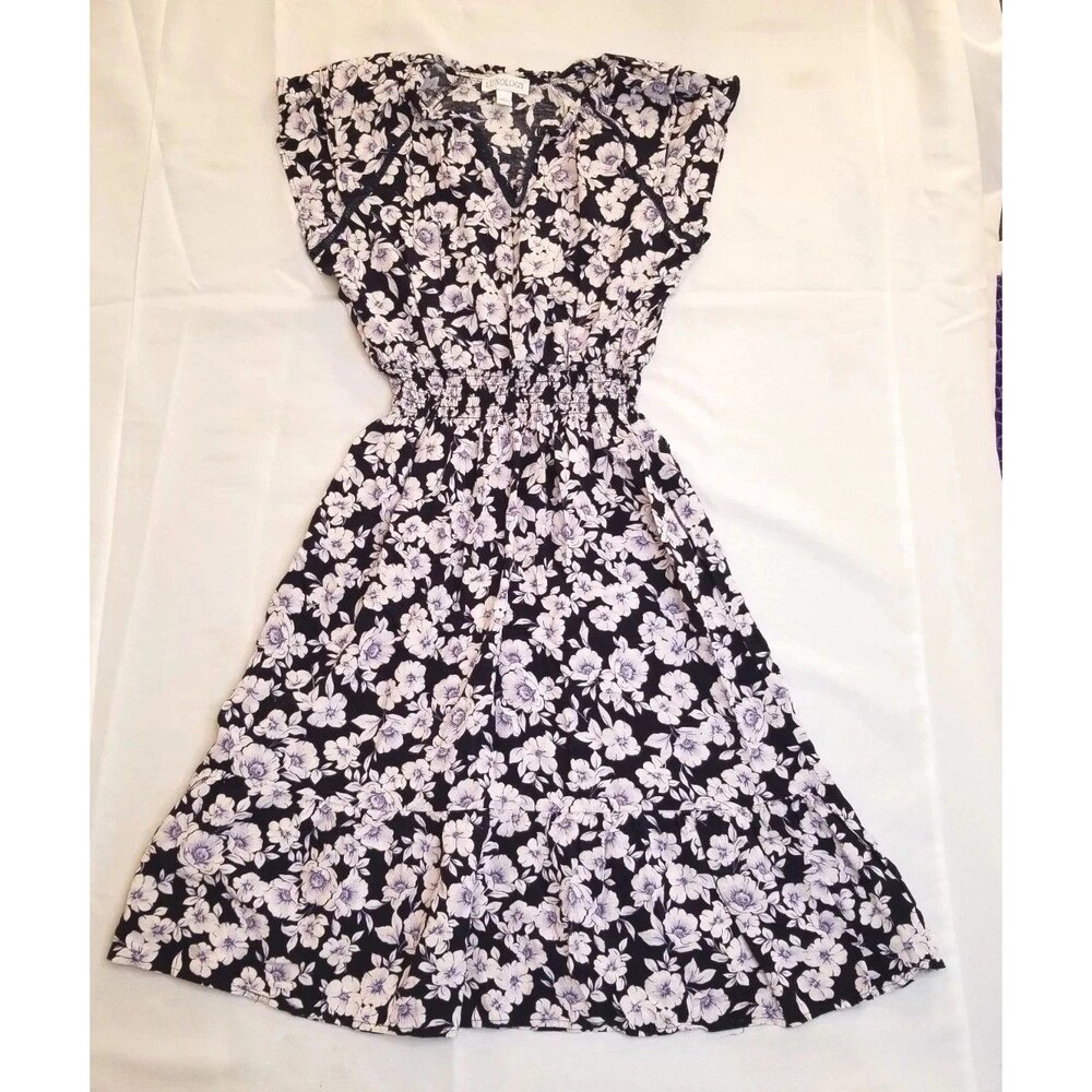 Luxology Dress Womens Small Blue White Floral Waist Knee Length Spring Summer